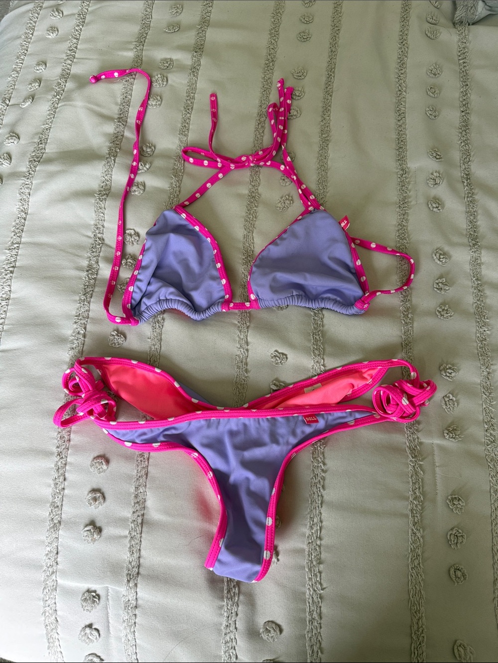 Purple & Pink Polka-Trim Triangle Bikini